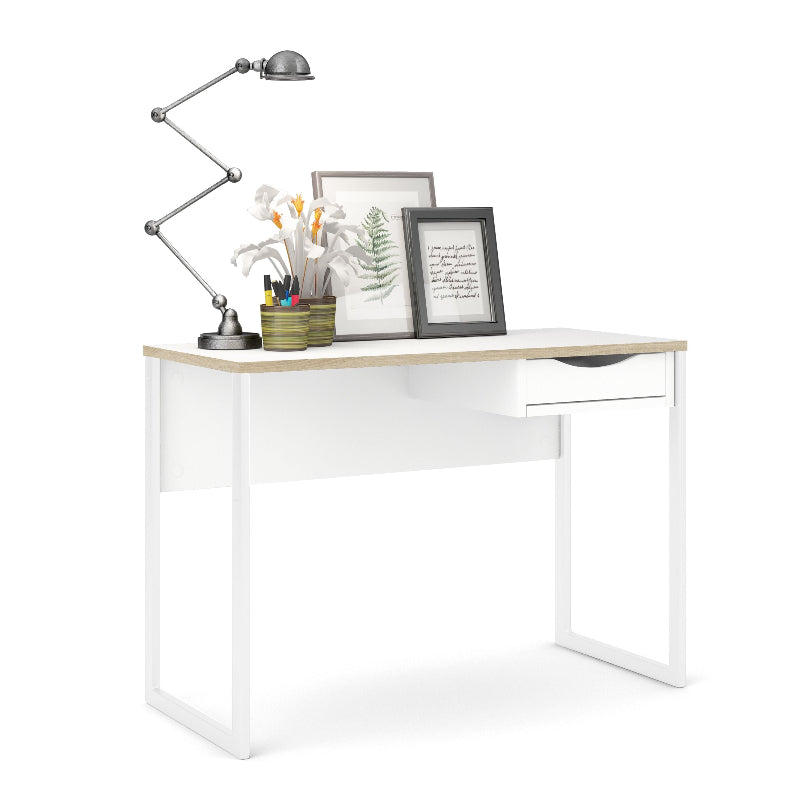 Function Plus Desk w/ 1 Drawer in White & Oak Trim - White Tree Furniture