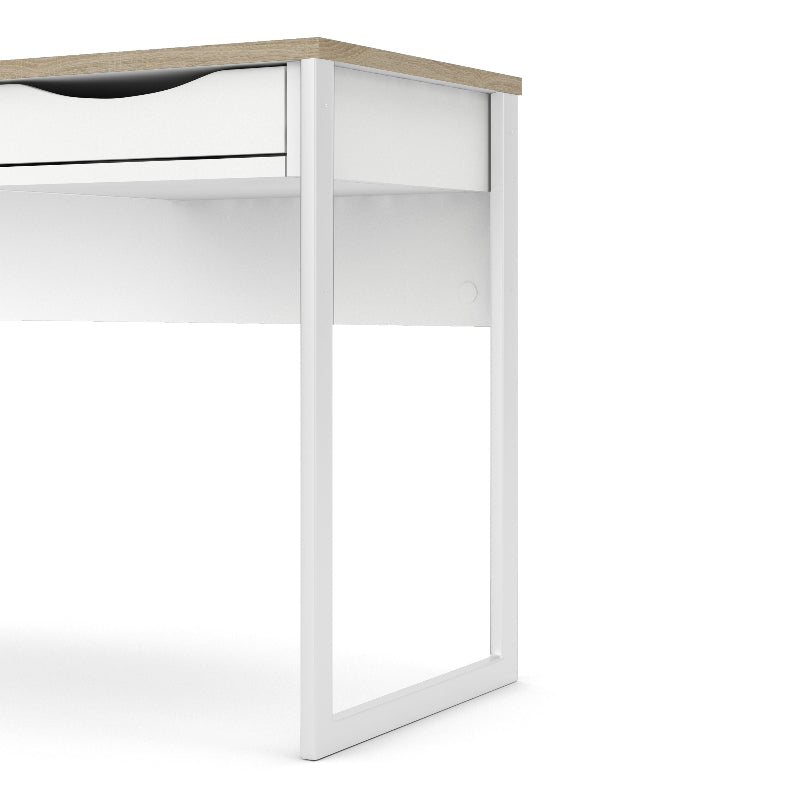 Function Plus Desk w/ 1 Drawer in White & Oak Trim - White Tree Furniture