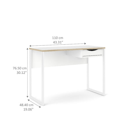 Function Plus Desk w/ 1 Drawer in White & Oak Trim - White Tree Furniture