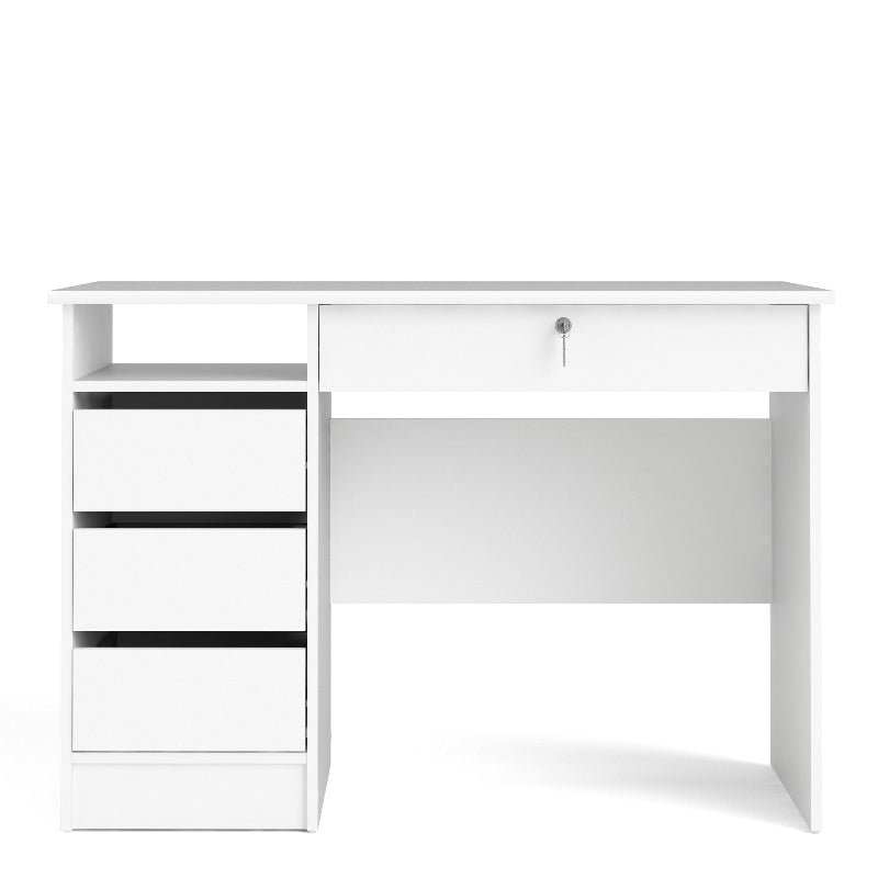 Function Plus White Desk w/ 4 Handleless Drawers - White Tree Furniture