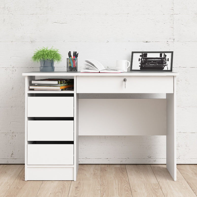 Function Plus White Desk w/ 4 Handleless Drawers - White Tree Furniture