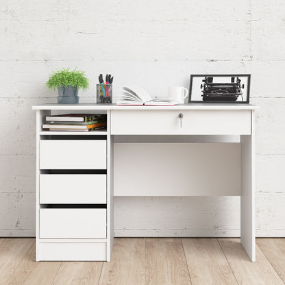 Function Plus White Desk w/ 4 Handleless Drawers - White Tree Furniture