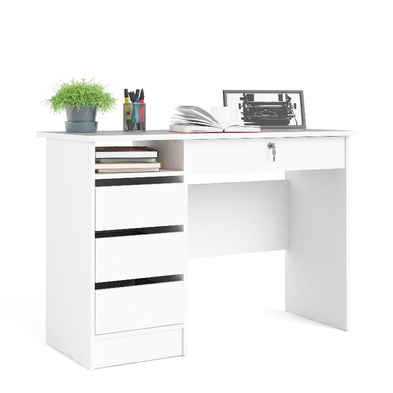 Function Plus White Desk w/ 4 Handleless Drawers - White Tree Furniture