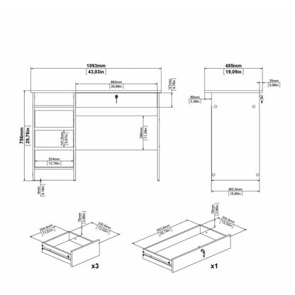 Function Plus White Desk w/ 4 Handleless Drawers - White Tree Furniture