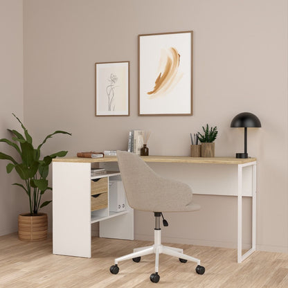 Function Plus White & Oak Corner Desk