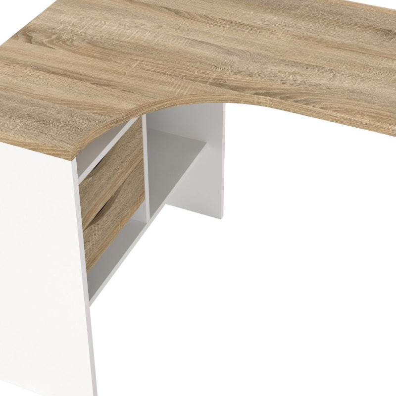 Function Plus White & Oak Corner Desk - White Tree Furniture