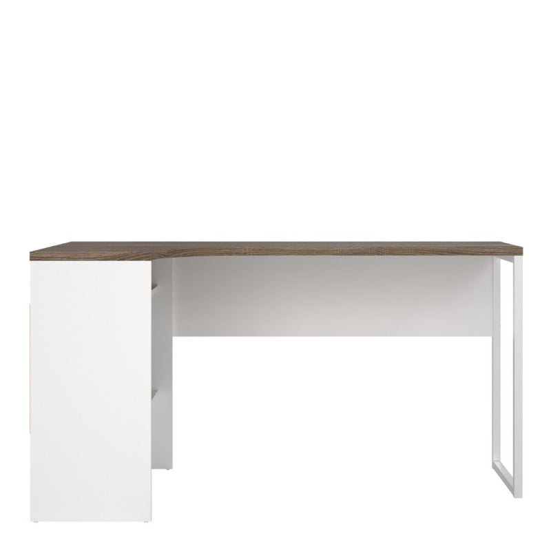 Function Plus White & Truffle Oak Corner Desk w/ 2 Drawers - White Tree Furniture