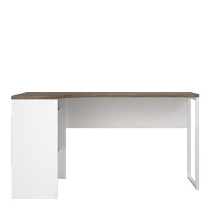 Function Plus White & Truffle Oak Corner Desk w/ 2 Drawers - White Tree Furniture