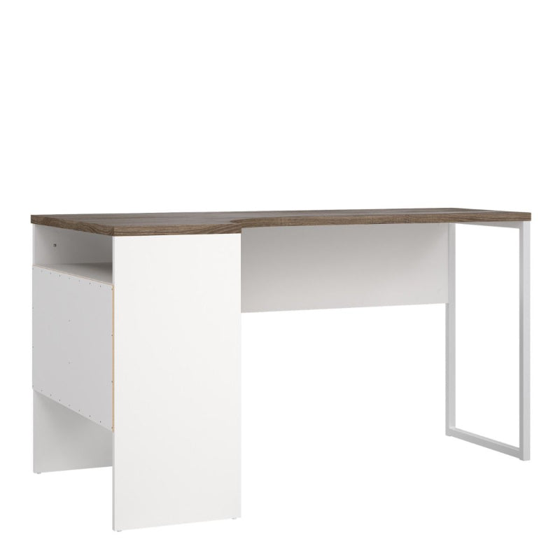 Function Plus White & Truffle Oak Corner Desk w/ 2 Drawers - White Tree Furniture