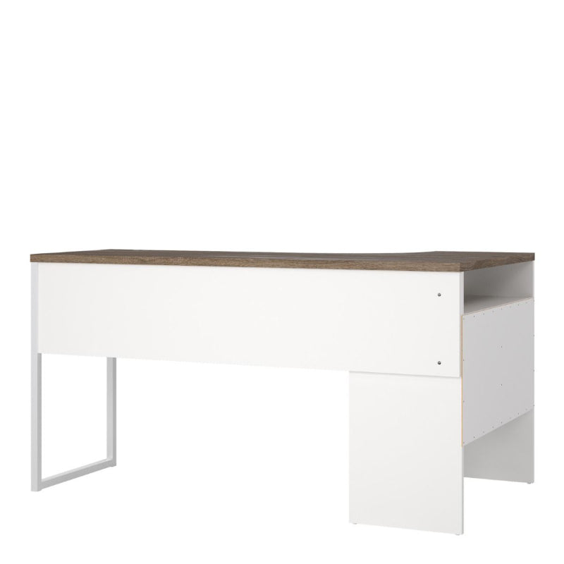 Function Plus White & Truffle Oak Corner Desk w/ 2 Drawers - White Tree Furniture