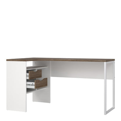 Function Plus White & Truffle Oak Corner Desk w/ 2 Drawers - White Tree Furniture