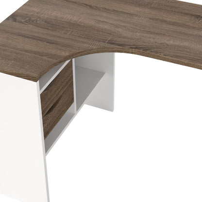 Function Plus White & Truffle Oak Corner Desk w/ 2 Drawers - White Tree Furniture