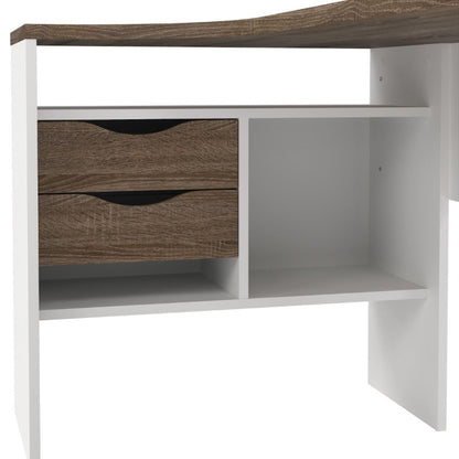 Function Plus White & Truffle Oak Corner Desk w/ 2 Drawers - White Tree Furniture