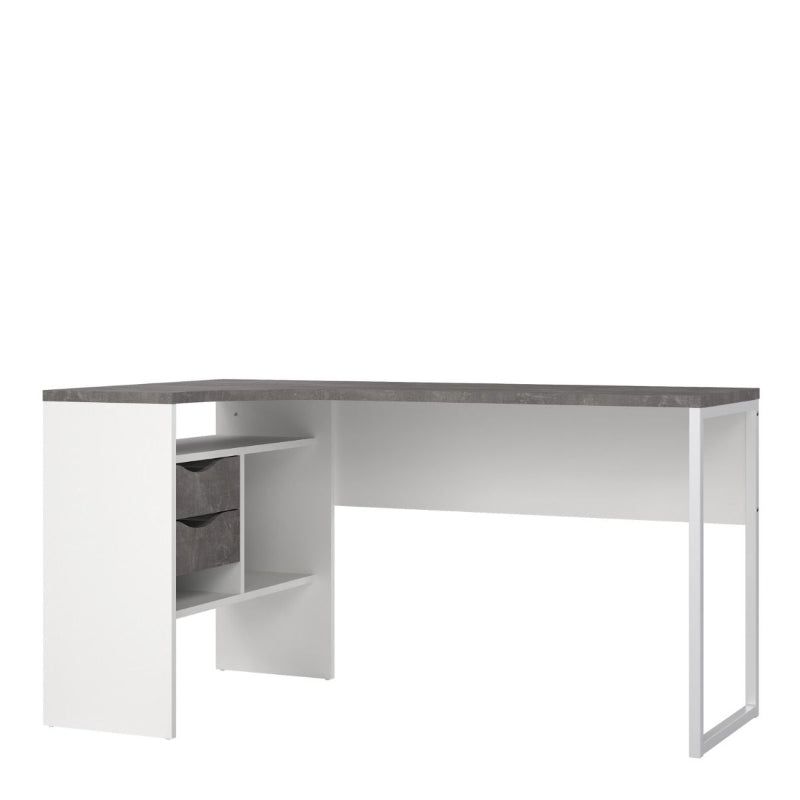 Function Plus Corner Desk w/ 2 Drawers in White & Grey - White Tree Furniture