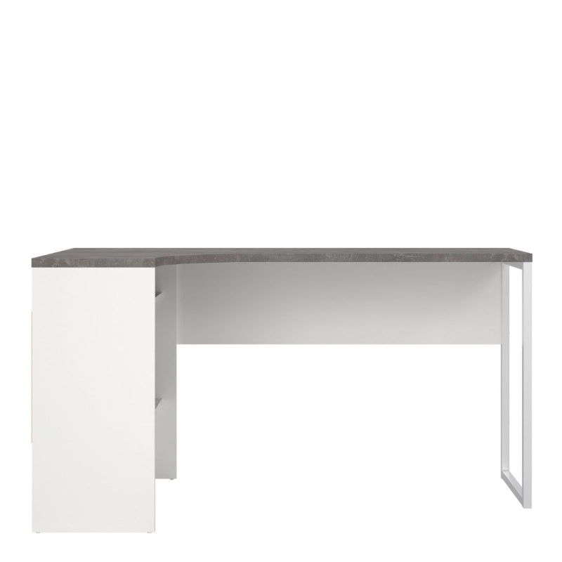 Function Plus Corner Desk w/ 2 Drawers in White & Grey - White Tree Furniture