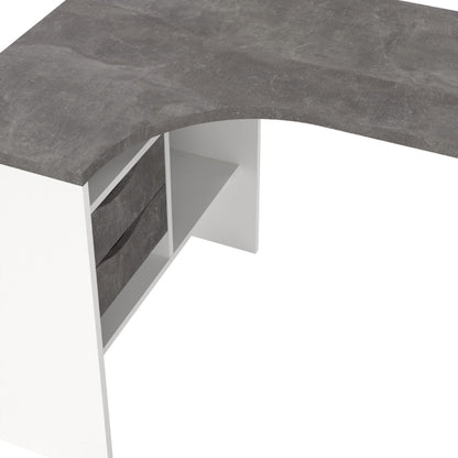 Function Plus Corner Desk w/ 2 Drawers in White & Grey - White Tree Furniture