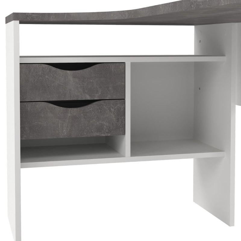 Function Plus Corner Desk w/ 2 Drawers in White & Grey - White Tree Furniture