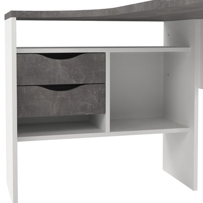 Function Plus Corner Desk w/ 2 Drawers in White & Grey - White Tree Furniture