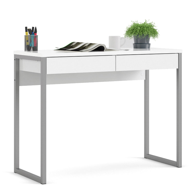 Function Plus Desk w/ 2 Drawers in White High Gloss - White Tree Furniture