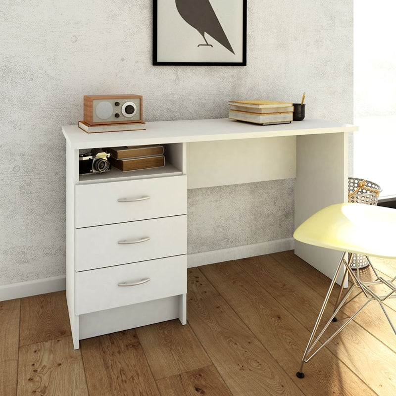 Function Plus Desk w/ 3 Drawers in White - White Tree Furniture