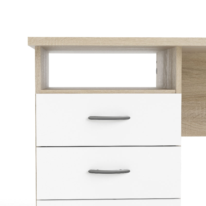 Function Plus Oak Desk w/ 3 White Drawers - White Tree Furniture