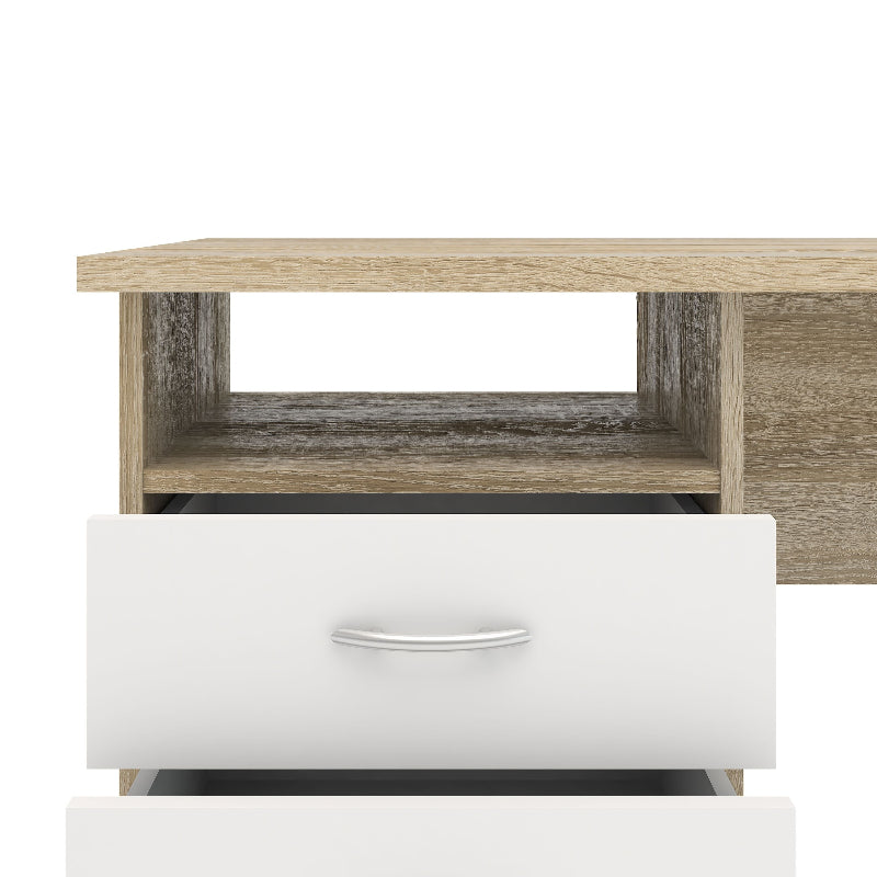 Function Plus Oak Desk w/ 3 White Drawers - White Tree Furniture