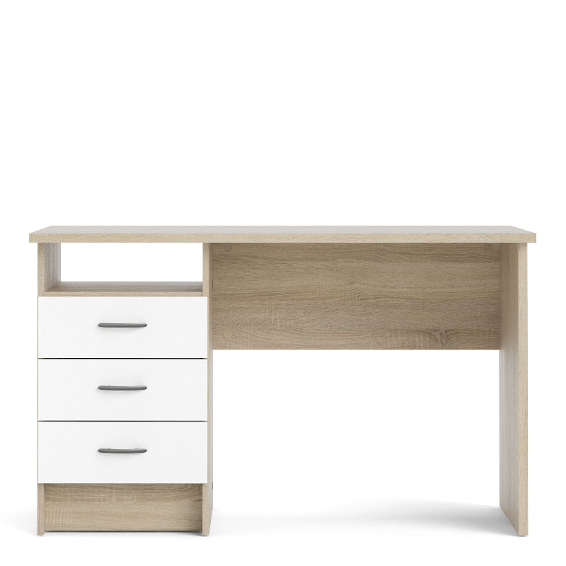 Function Plus Oak Desk w/ 3 White Drawers - White Tree Furniture