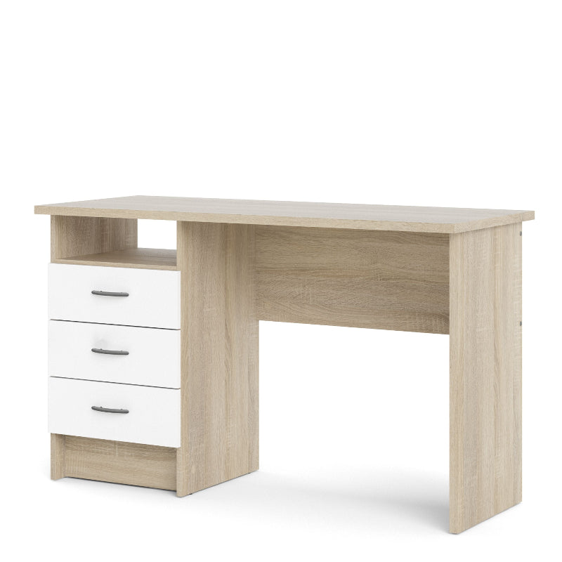 Function Plus Oak Desk w/ 3 White Drawers - White Tree Furniture