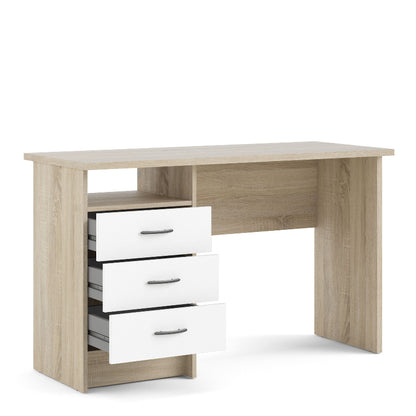 Function Plus Oak Desk w/ 3 White Drawers - White Tree Furniture