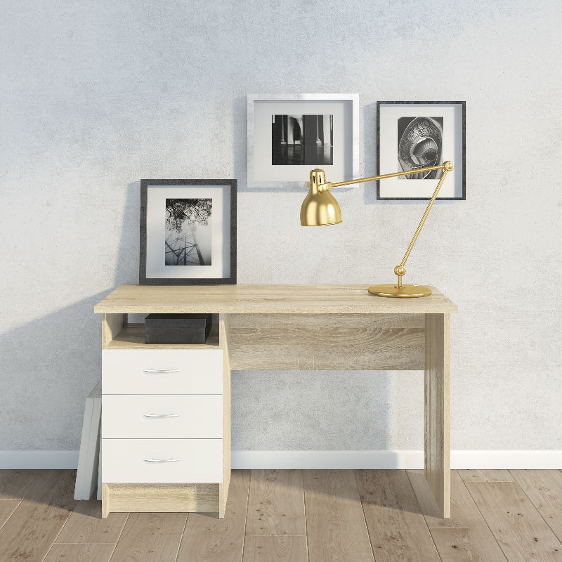 Function Plus Oak Desk w/ 3 White Drawers - White Tree Furniture