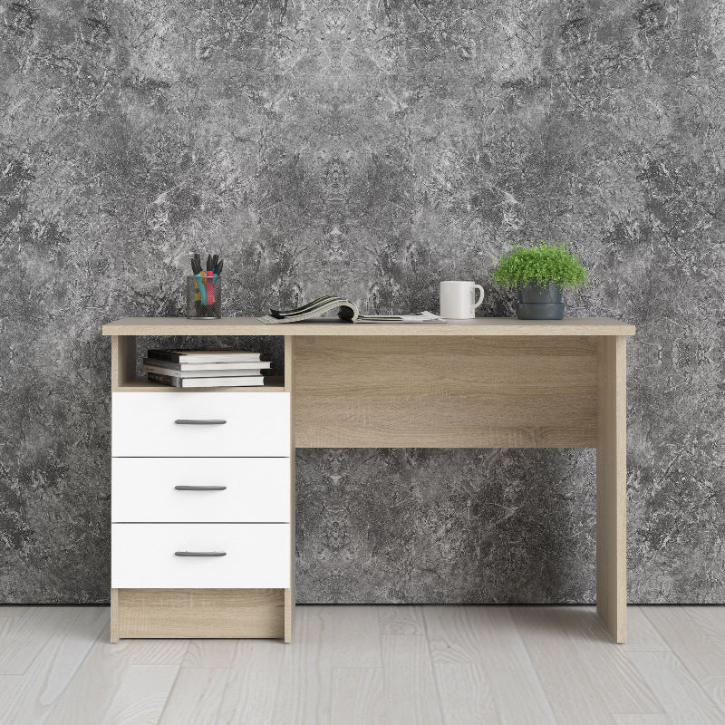 Function Plus Oak Desk w/ 3 White Drawers - White Tree Furniture