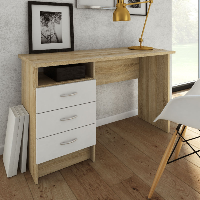 Function Plus Oak Desk w/ 3 White Drawers - White Tree Furniture