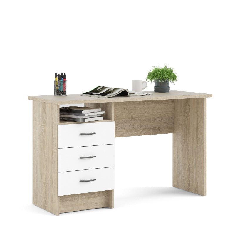 Function Plus Oak Desk w/ 3 White Drawers - White Tree Furniture