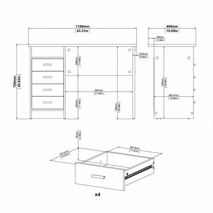 Function Plus White Desk w/ 4 Drawers - White Tree Furniture