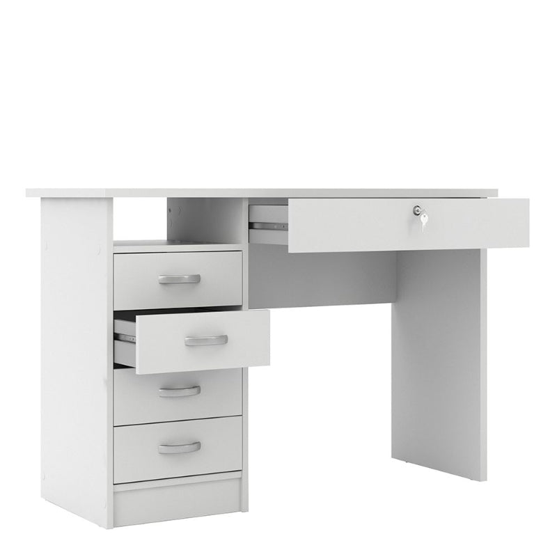 Function Plus White Desk w/ 5 Drawers - White Tree Furniture