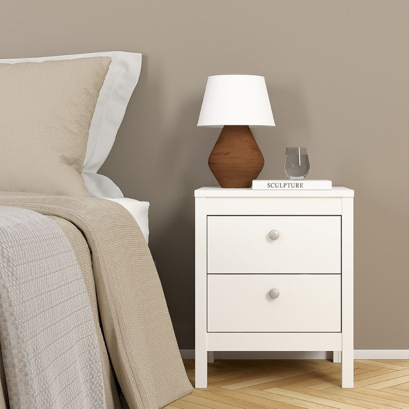 MADRID WHITE SET- Bedside + Drawer Chest + Wardrobe - White Tree Furniture