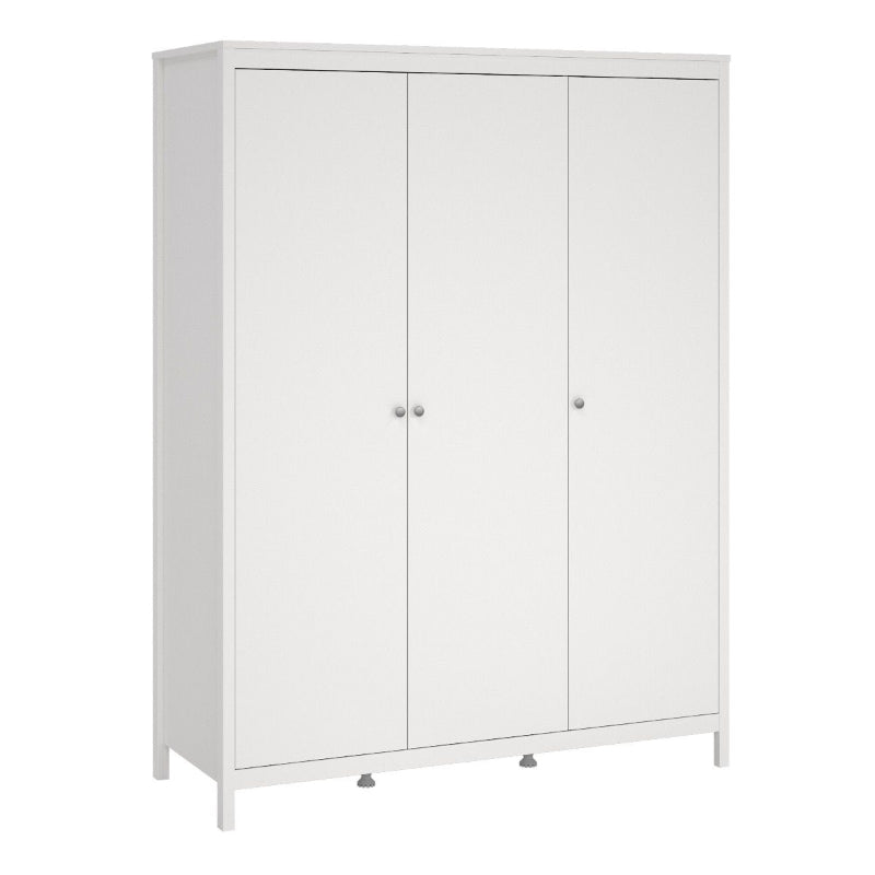 MADRID WHITE SET - Bedside + Drawer Chest + Triple Wardrobe - White Tree Furniture