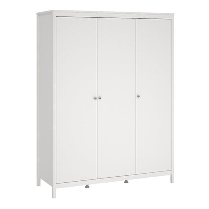 MADRID WHITE SET - Bedside + Drawer Chest + Triple Wardrobe - White Tree Furniture