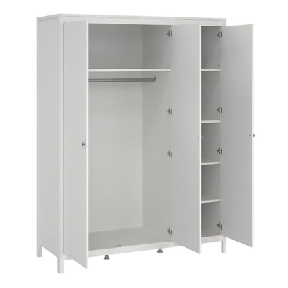 MADRID WHITE SET - Bedside + Drawer Chest + Triple Wardrobe - White Tree Furniture