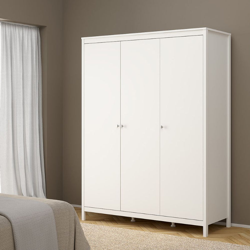 MADRID WHITE SET - Bedside + Drawer Chest + Triple Wardrobe - White Tree Furniture