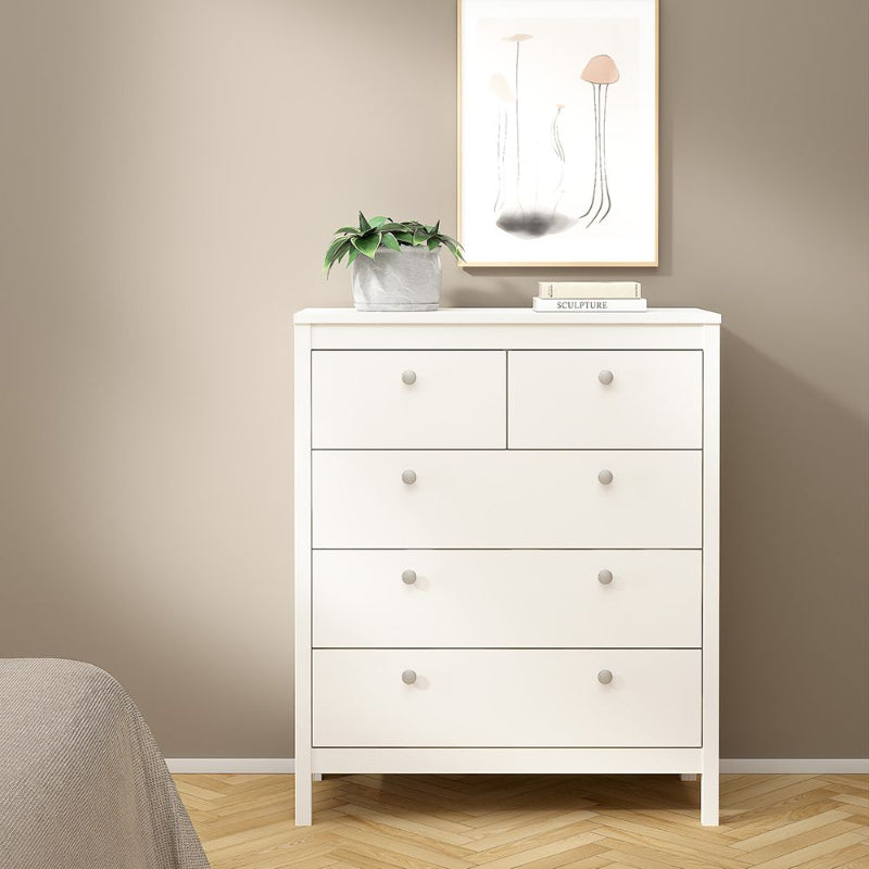 MADRID WHITE SET - Bedside + Drawer Chest + Triple Wardrobe - White Tree Furniture