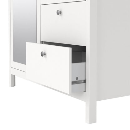 Madrid White Single Wardrobe w/ Mirror & 2 Drawers - White Tree Furniture