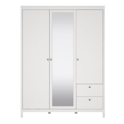 Madrid White Double Wardrobe w/ Mirror & 2 Drawers - White Tree Furniture