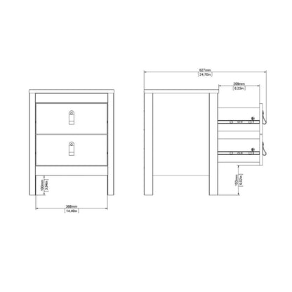 Madrid White Bedside Table w/ 2 Drawers - White Tree Furniture