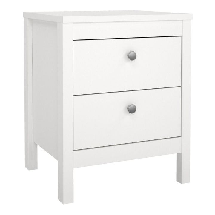 Madrid White Bedside Table w/ 2 Drawers - White Tree Furniture