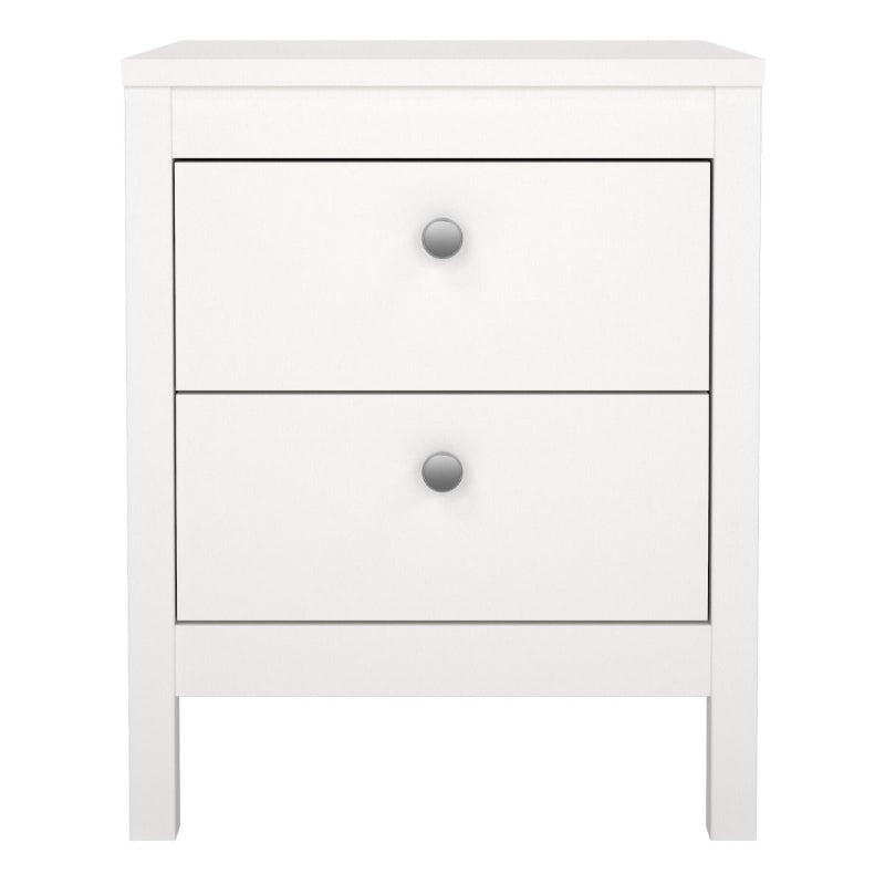 Madrid White Bedside Table w/ 2 Drawers - White Tree Furniture