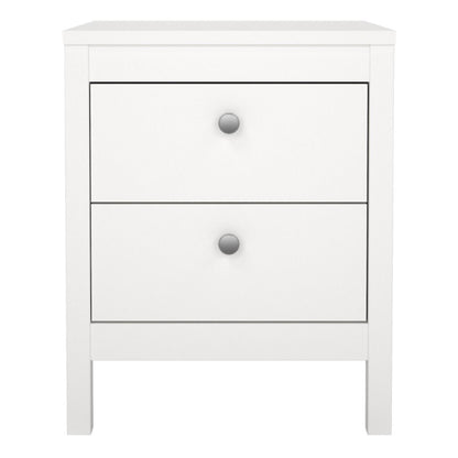 Madrid White Bedside Table w/ 2 Drawers - White Tree Furniture