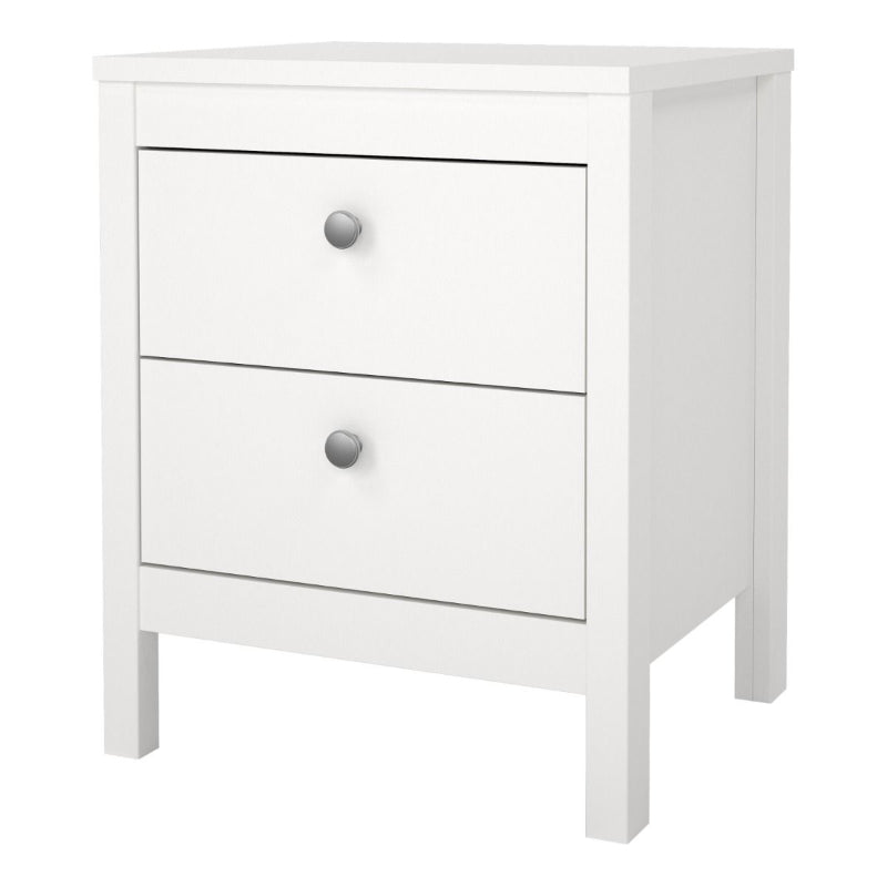 Madrid White Bedside Table w/ 2 Drawers - White Tree Furniture