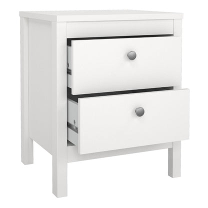 Madrid White Bedside Table w/ 2 Drawers - White Tree Furniture