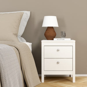 Madrid White Bedside Table w/ 2 Drawers - White Tree Furniture